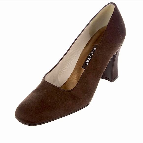 Stuart Weitzman Chocolate Brown Satin Classic Square Toe Heels Shoes Size 6.5 - Picture 2 of 10